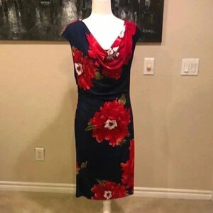 Pretty Draped Front Floral MIDI Dress-Size 10